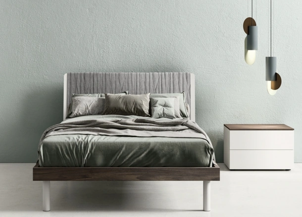Letto Tablet in nobilitato con testiera rivestibile in tessuto di Zalf