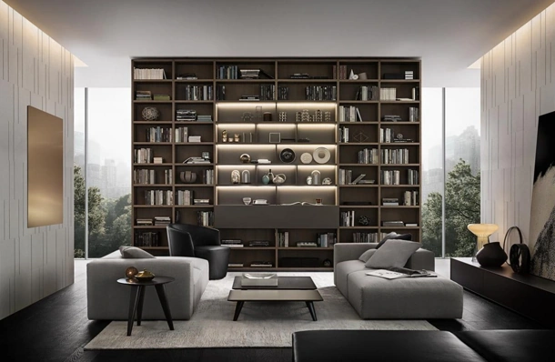 Libreria Flexus composizione 02 in Rovere Cenere e laccato opaco di Giellesse