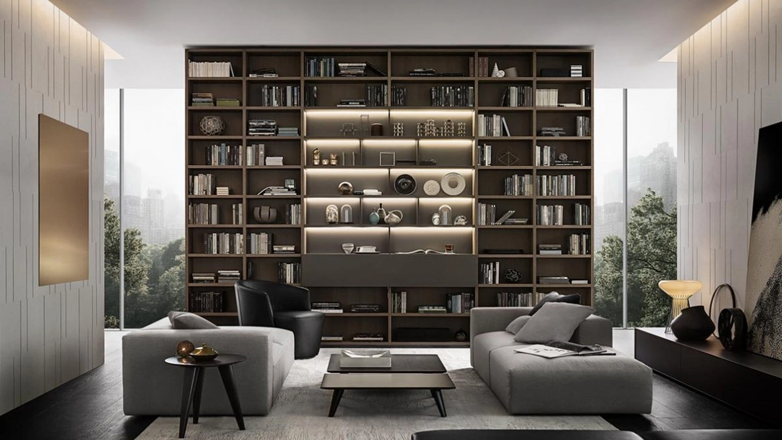 Libreria Flexus composizione 02 in Rovere Cenere e laccato opaco di Giellesse