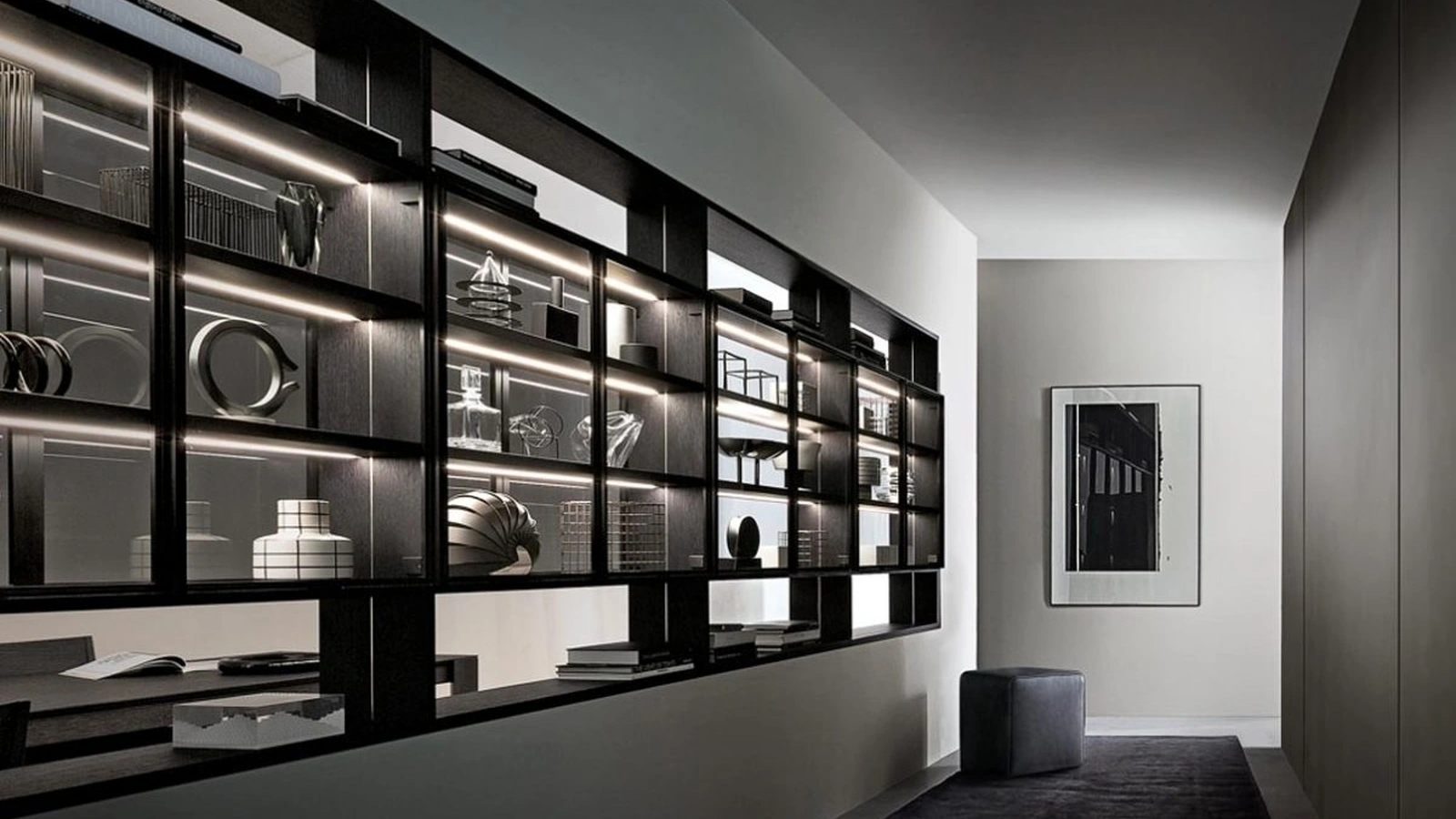 Libreria Flexus composizione 11 in legno e vetro di Giellesse