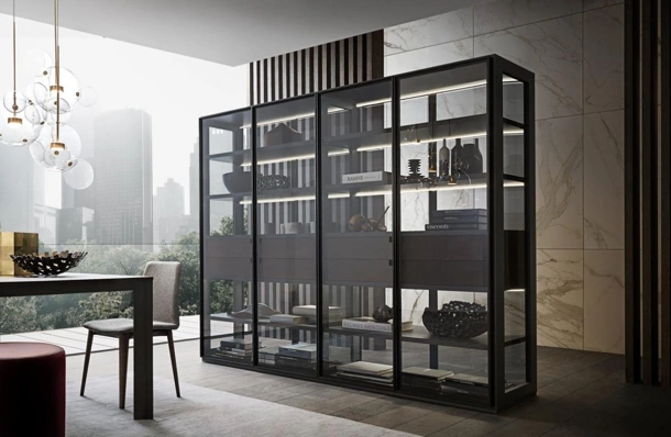 Libreria Flexus composizione 12 in legno e vetro di Giellesse