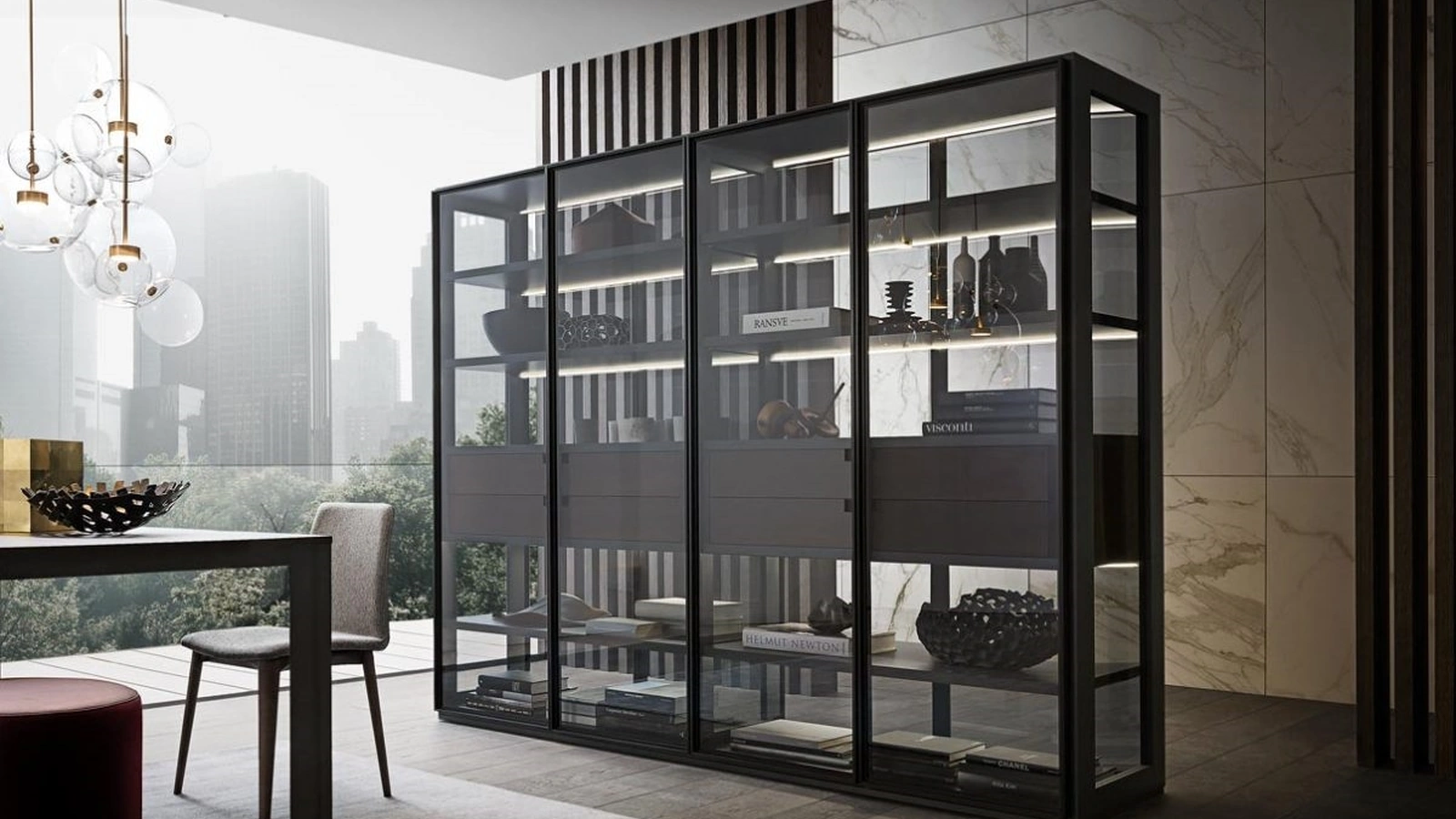 Libreria Flexus composizione 12 in legno e vetro di Giellesse