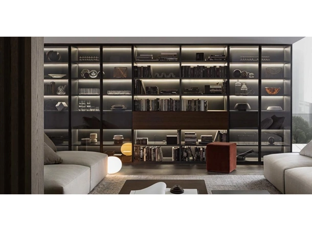 Libreria Flexus composizione 03 in Rovere termocotto e vetro fumé di Giellesse