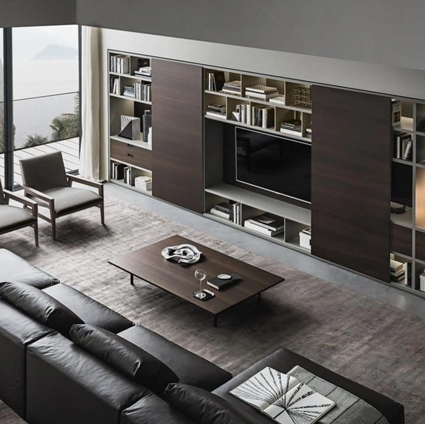 Libreria Flexus composizione 06 in Rovere termocotto e laccato opaco Grigio di Giellesse