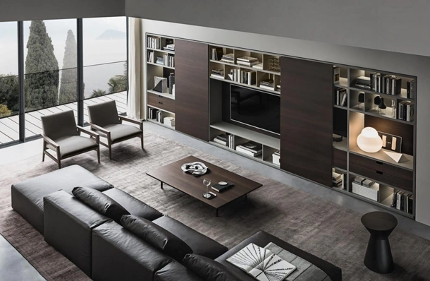 Libreria Flexus composizione 06 in Rovere termocotto e laccato opaco Grigio di Giellesse