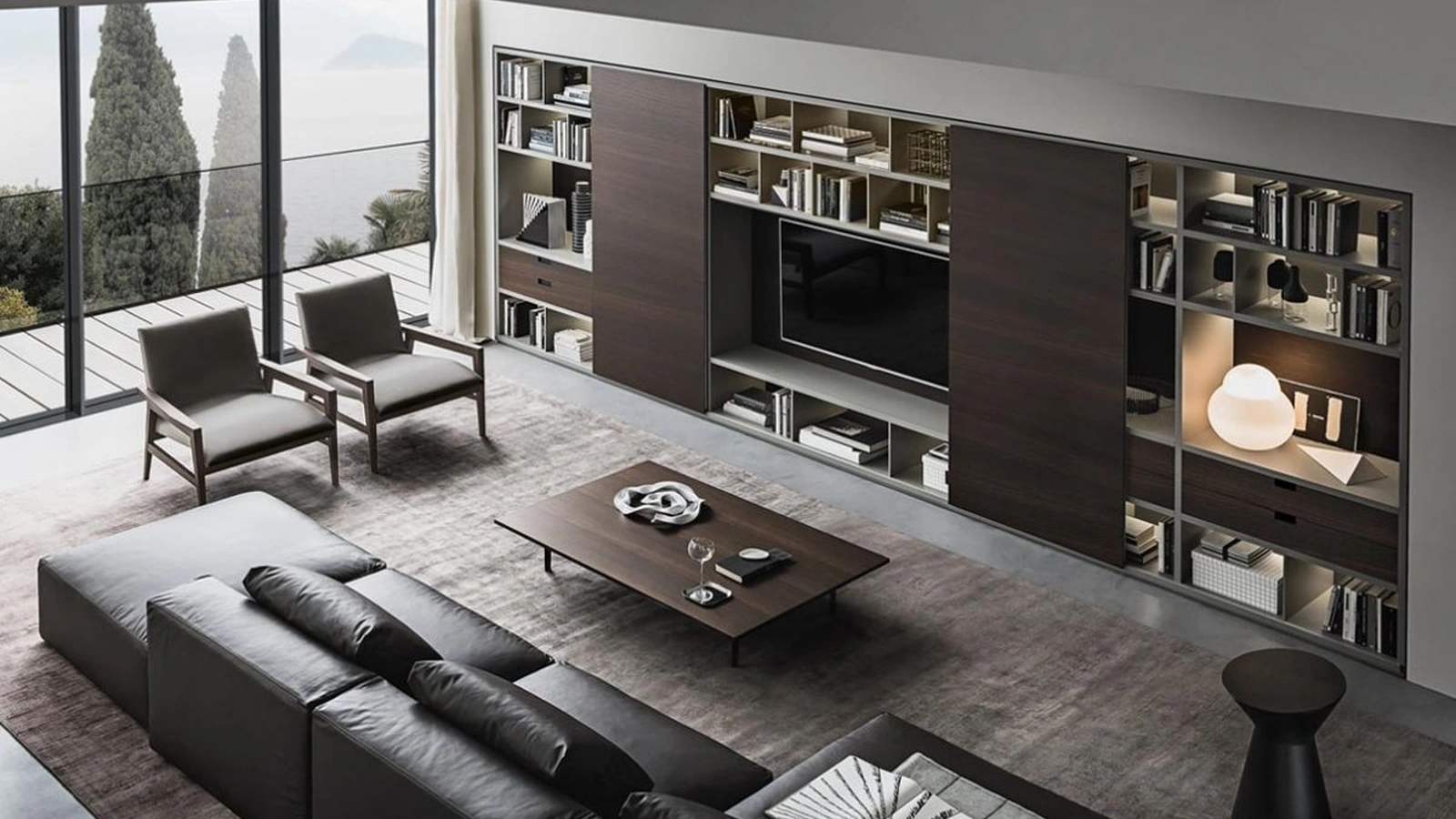 Libreria Flexus composizione 06 in Rovere termocotto e laccato opaco Grigio di Giellesse