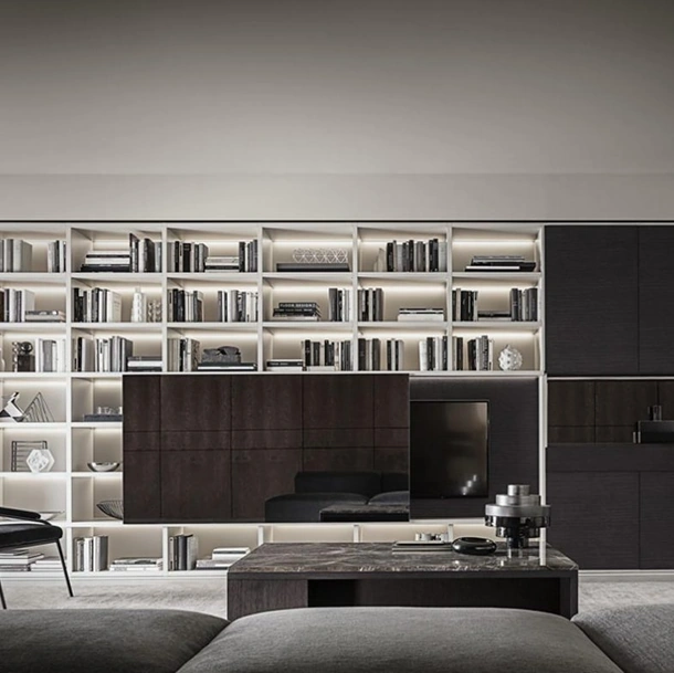 Libreria Flexus composizione 08 in Rovere termocotto e laccato Bianco di Giellesse