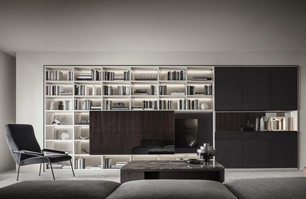 Libreria Flexus composizione 08 in Rovere termocotto e laccato Bianco di Giellesse