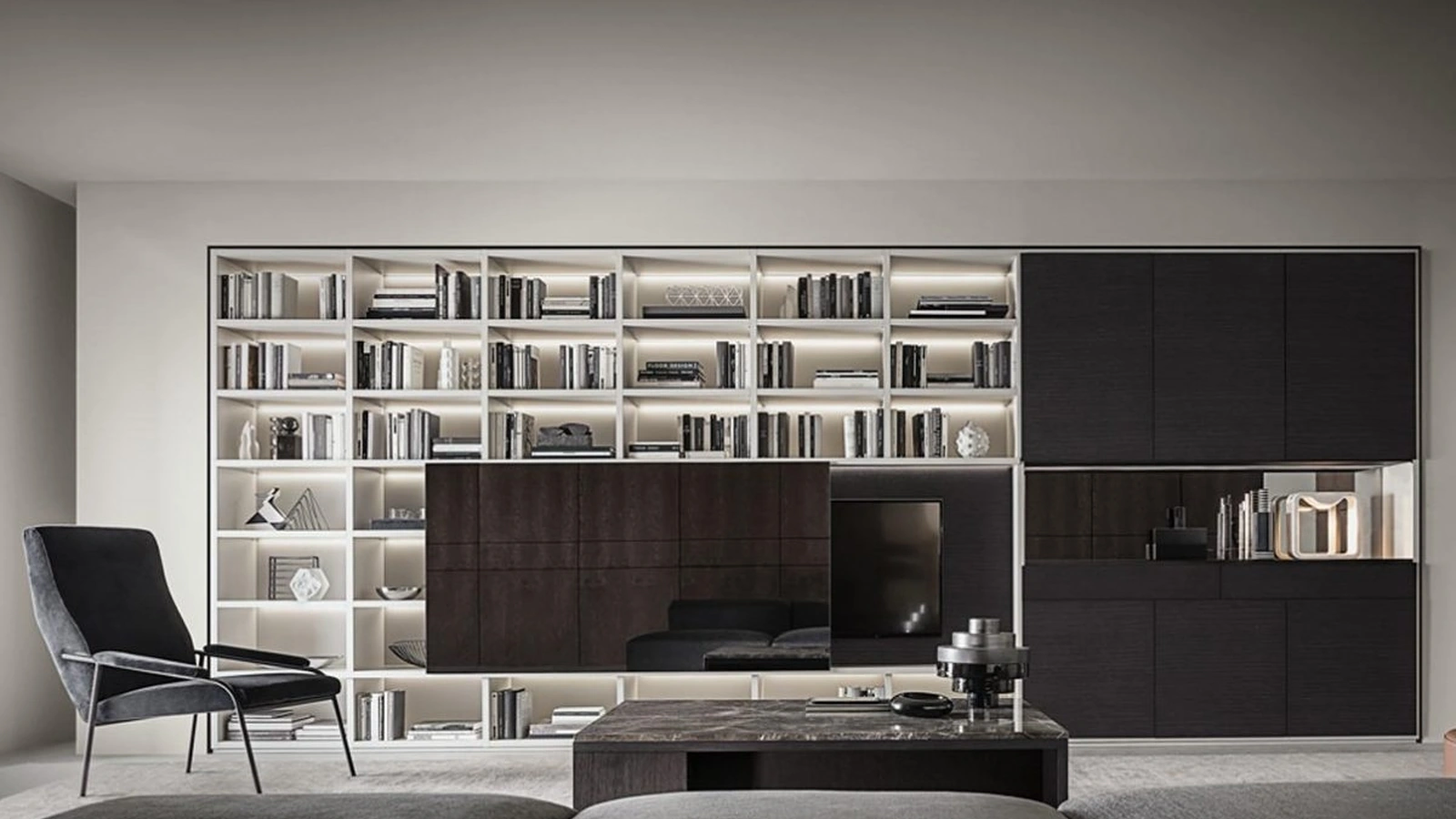 Libreria Flexus composizione 08 in Rovere termocotto e laccato Bianco di Giellesse