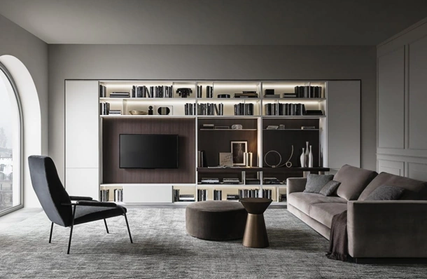 Libreria Flexus composizione 09 in laccato Bianco e Rovere termocotto di Giellesse