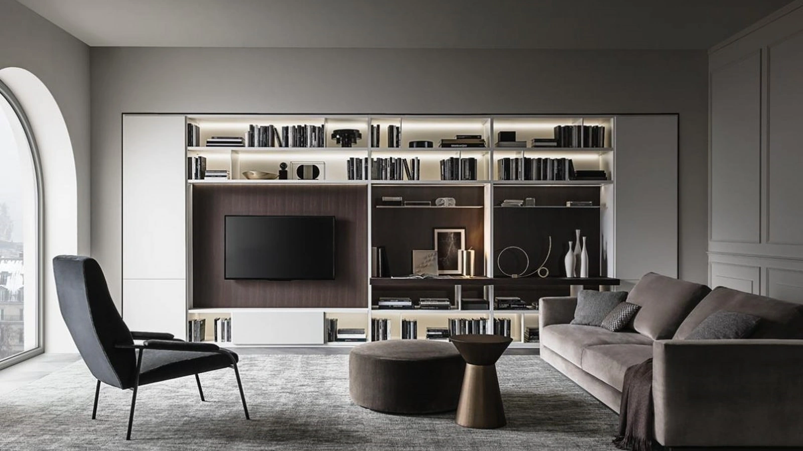 Libreria Flexus composizione 09 in laccato Bianco e Rovere termocotto di Giellesse