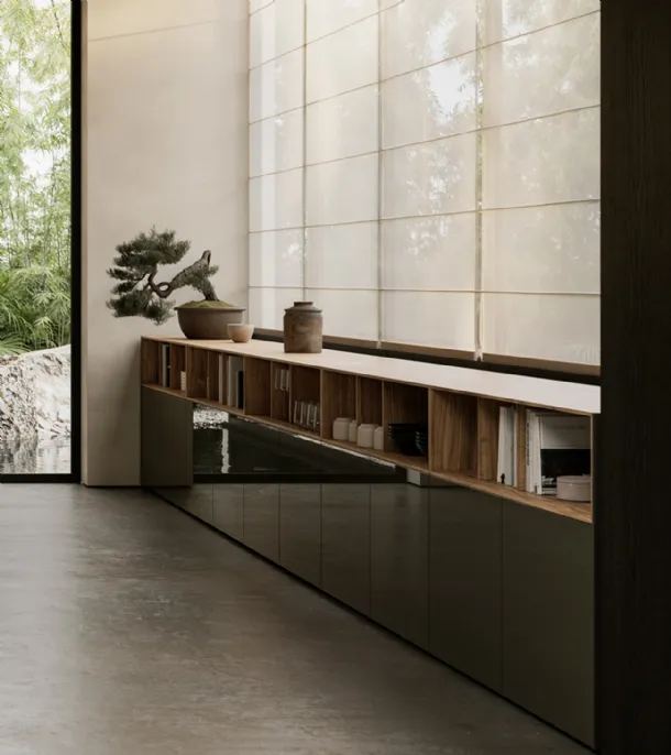 Libreria LT40 in laccato lucido e legno di Lema
