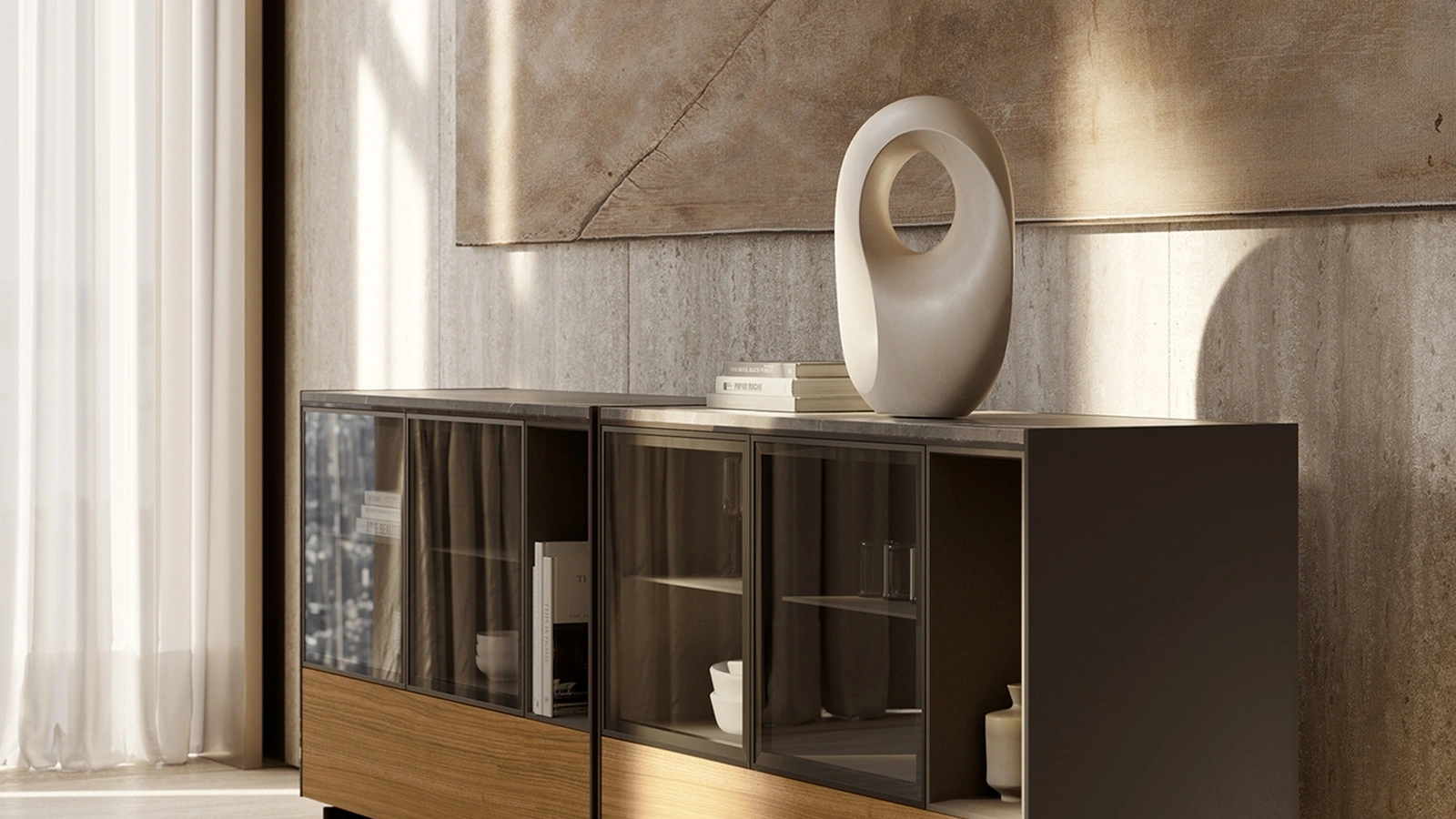 Madia LT40 in noce e vetro di Lema