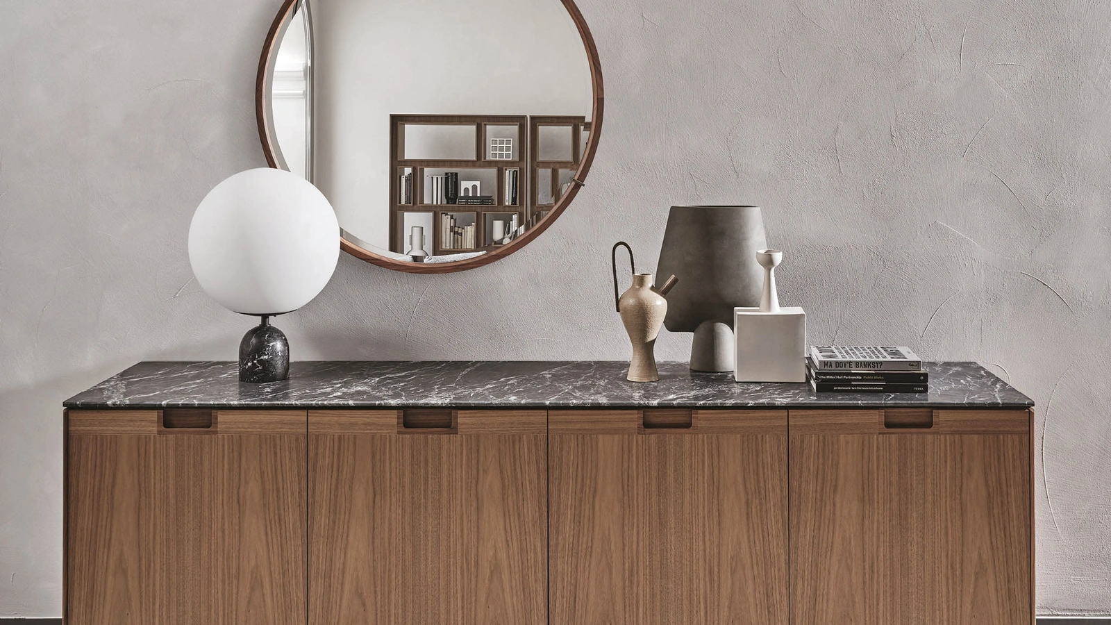 Madia con quattro ante battenti in legno con intarsio Matics 4 di Porada