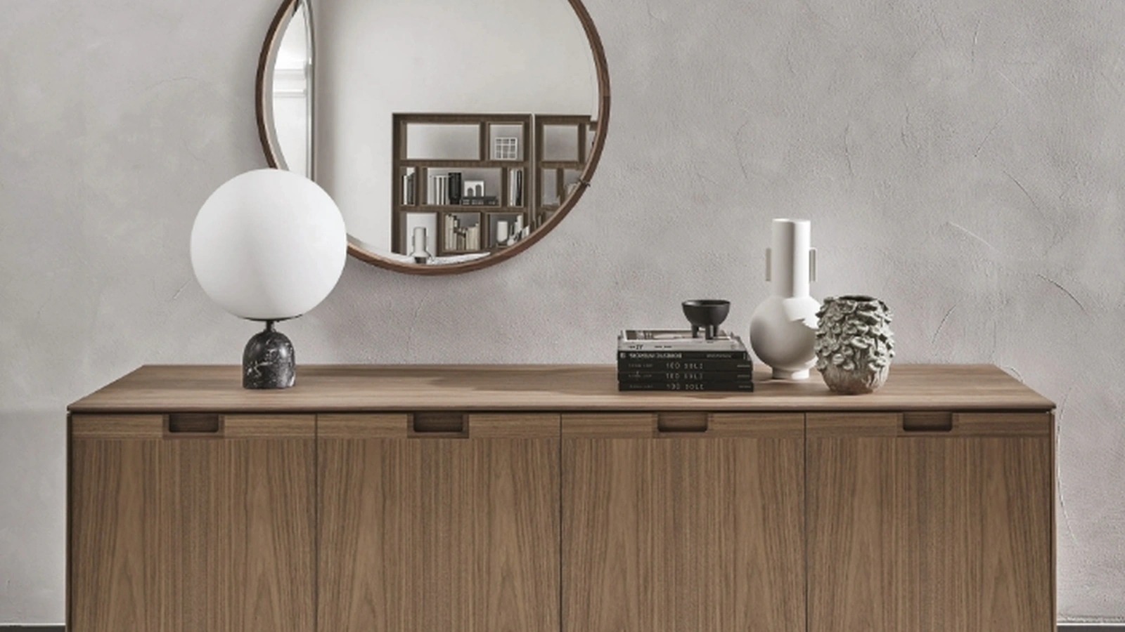 Madia con quattro ante battenti in legno con intarsio Matics 4 di Porada
