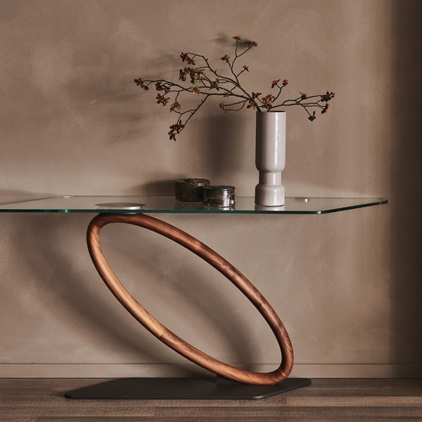 Consolle di cristallo con base in legno Tour di Cattelan Italia