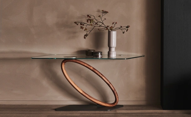 Consolle di cristallo con base in legno Tour di Cattelan Italia
