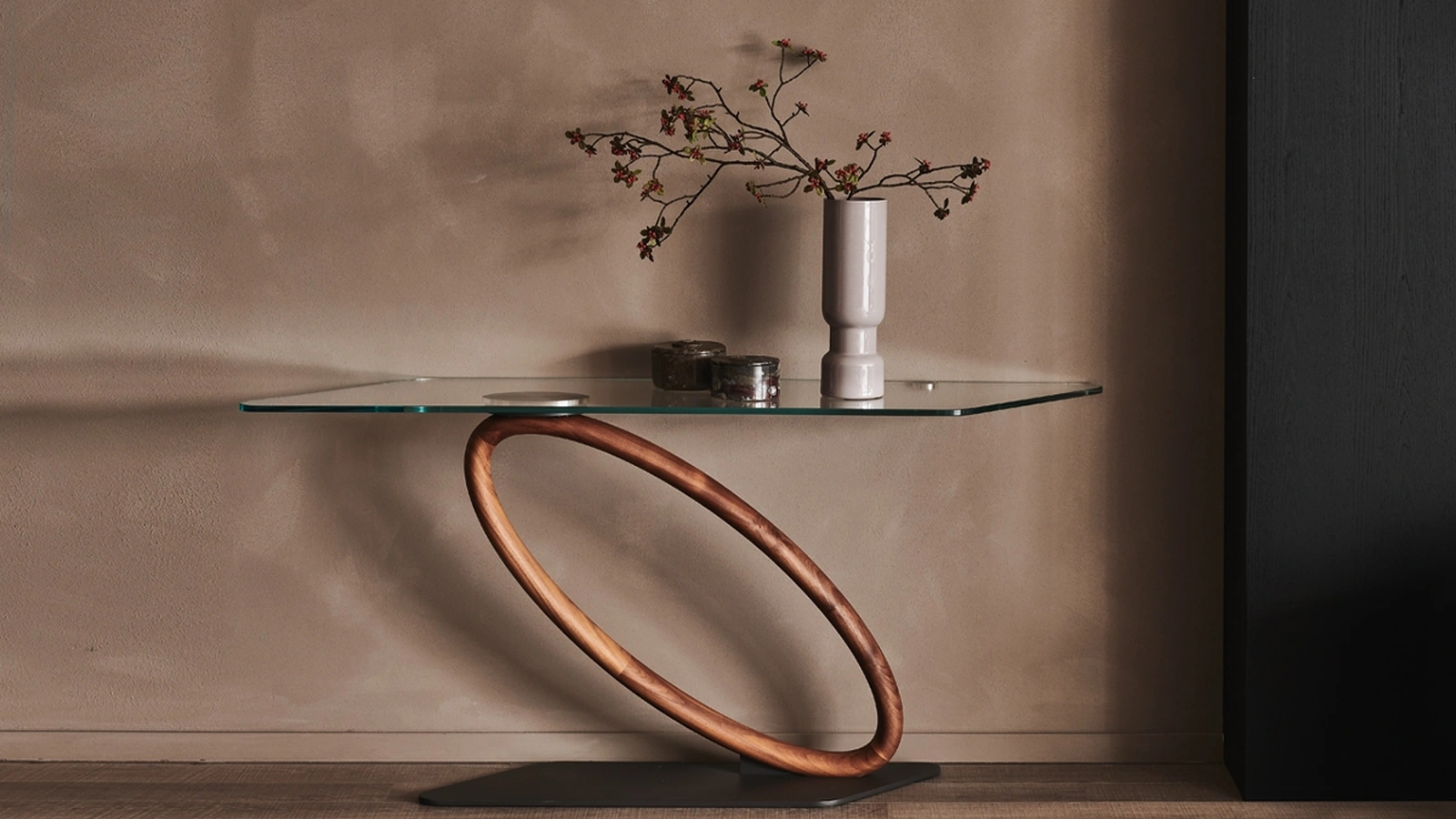 Consolle di cristallo con base in legno Tour di Cattelan Italia