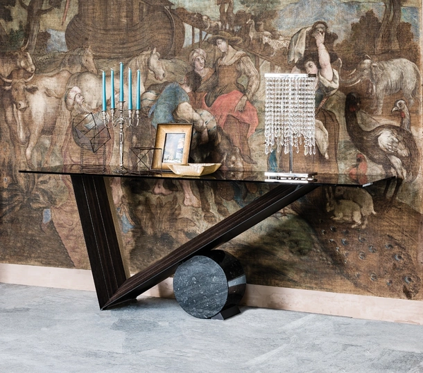 Consolle Valentino in cristallo con base in legno e marmo di Cattelan Italia