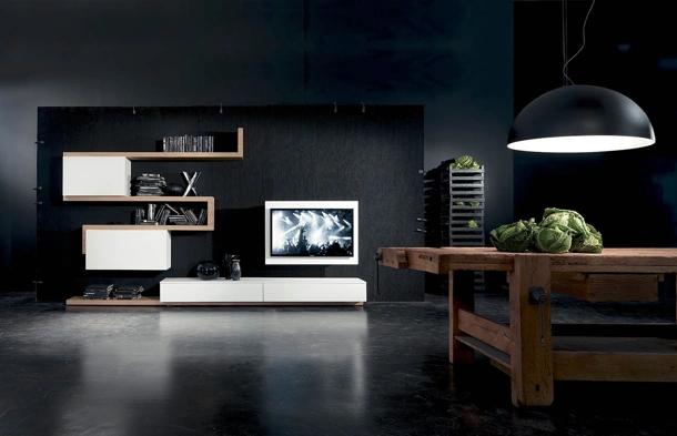 Parete Attrezzata con porta TV orientabile Side 07 in laccato opaco e legno di Fimar