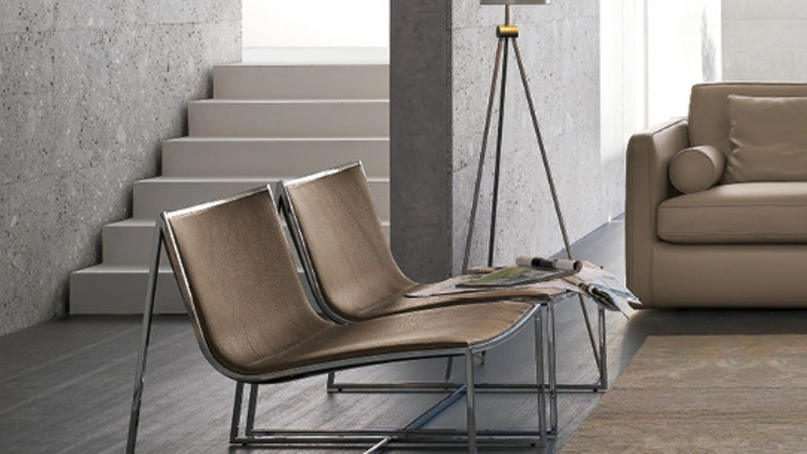 Poltroncina Samoa in pelle con struttura in acciaio di Alivar