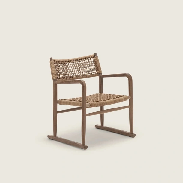 Poltroncina Kim SH Cord in legno e cuoio intrecciato di Flexform