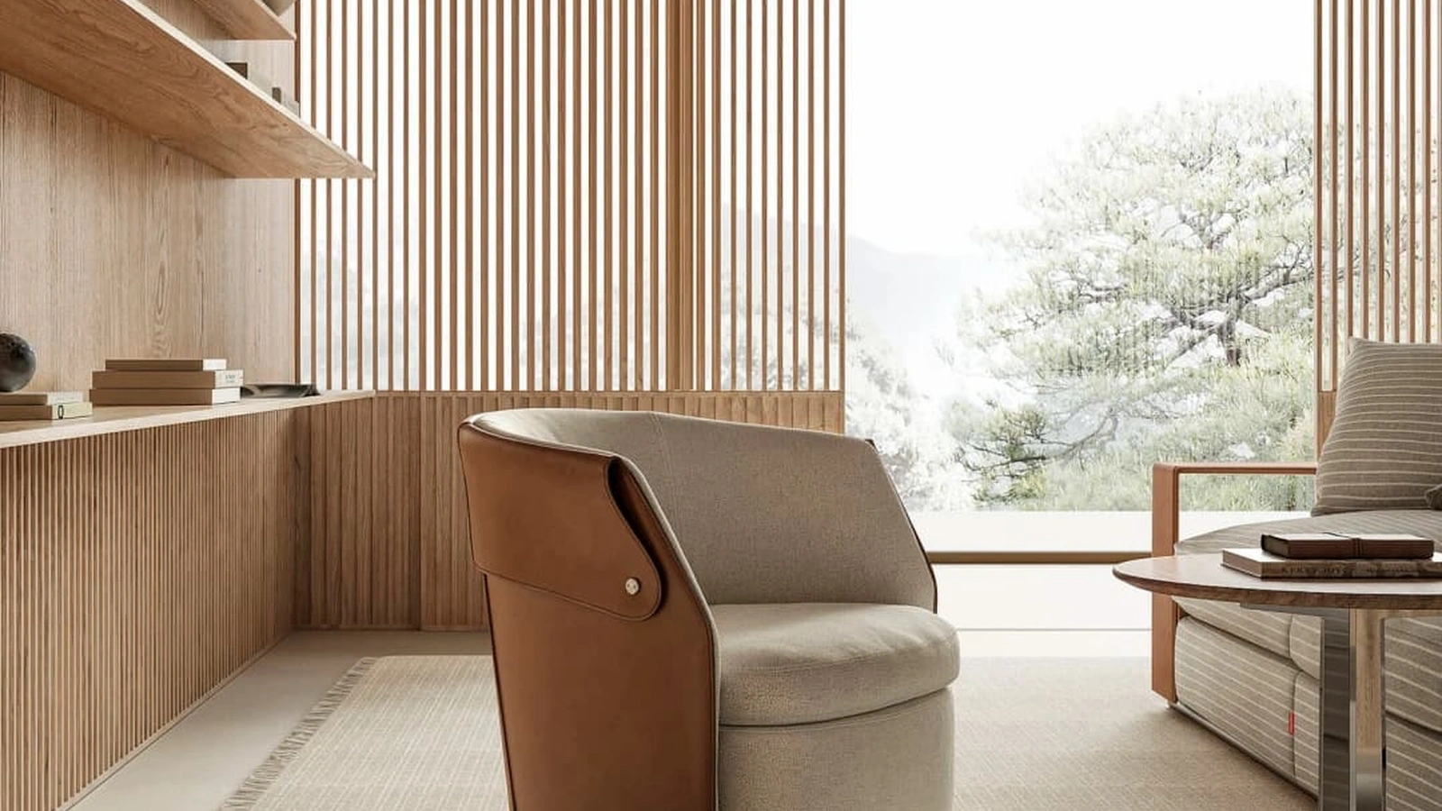Poltroncina Ozzy in tessuto imbottito e cuoio di Flexform