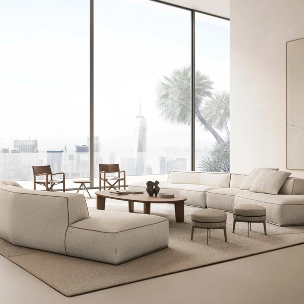 Divano lineare in tessuto imbottito Perry di Flexform