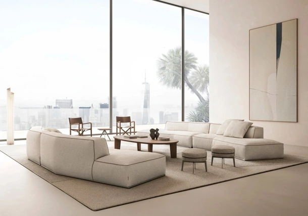Divano lineare in tessuto imbottito Perry di Flexform
