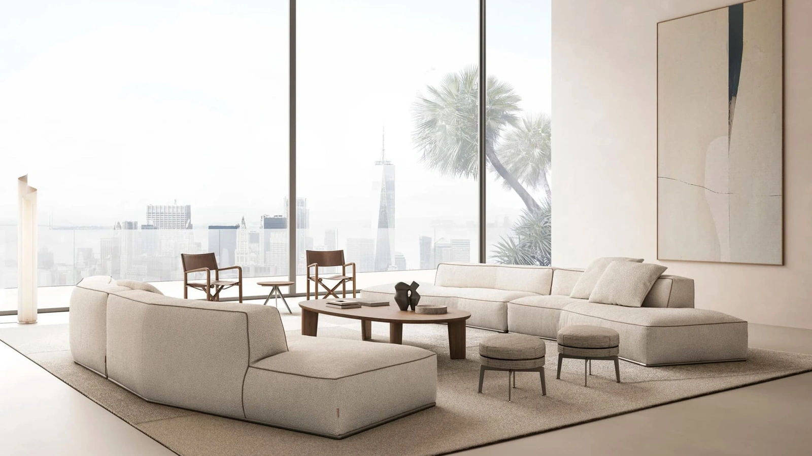 Divano lineare in tessuto imbottito Perry di Flexform