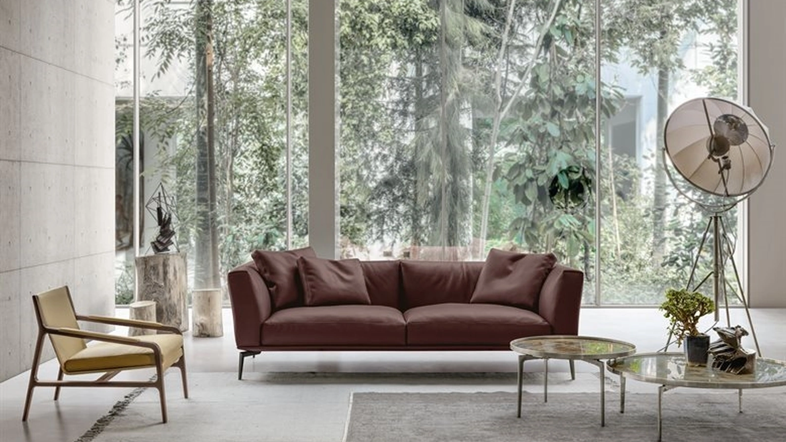 Divano in pelle marrone dalle linee sartoriali Horizon di Alivar