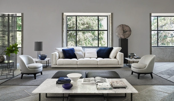 Divano lineare in tessuto imbottito Lucien di Flexform