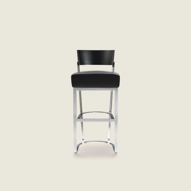 Sgabello Morgan in metallo con seduta in pelle imbottita di Flexform