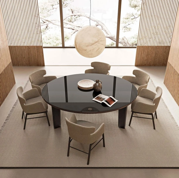 Tavolo Arnold con piano in vetro e struttura in legno di Flexform