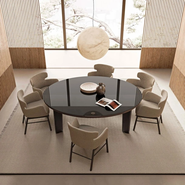 Tavolo Arnold con piano in vetro e struttura in legno di Flexform