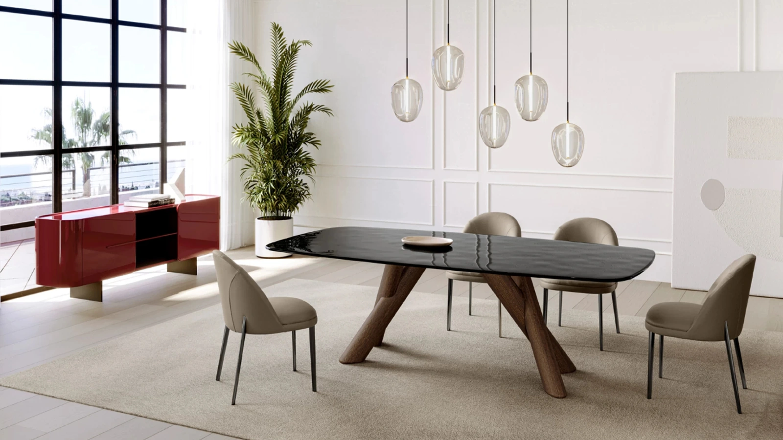 Tavolo Canova con top in cristallo di Eforma