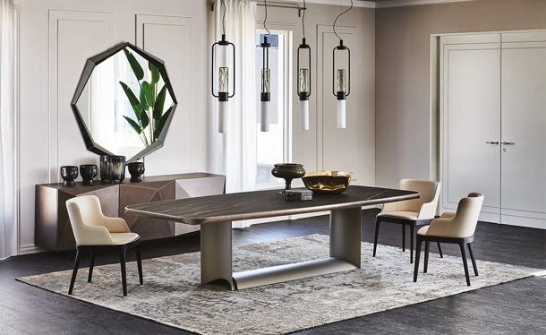 Tavolo con top in ceramica con profilo inferiore arrotondato Dragon Keramik Premium di Cattelan Italia