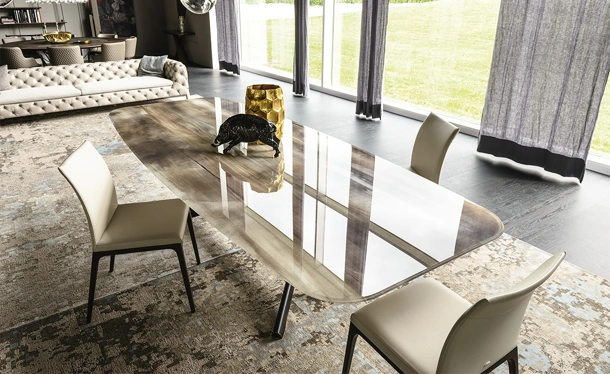 Tavolo con base in acciaio e piano in cristallo stampato Planer Crystalart di Cattelan Italia
