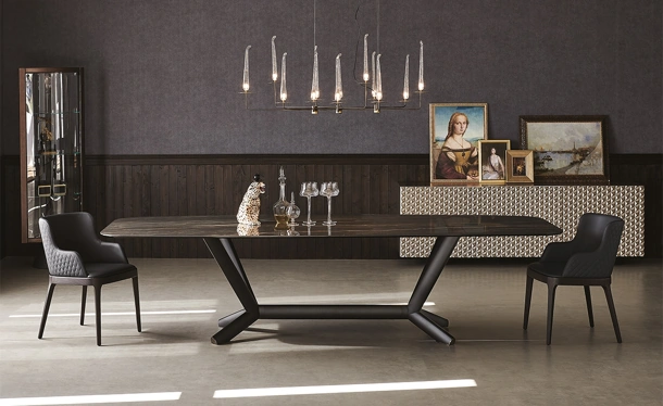 Tavolo con piano in ceramica e base in acciaio Planer Keramik di Cattelan Italia