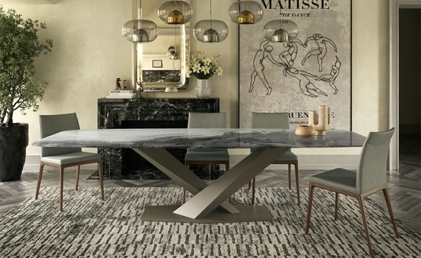 Tavolo con piano in cristallo con stampa artistica decorativa Stratos Crystalart di Cattelan Italia