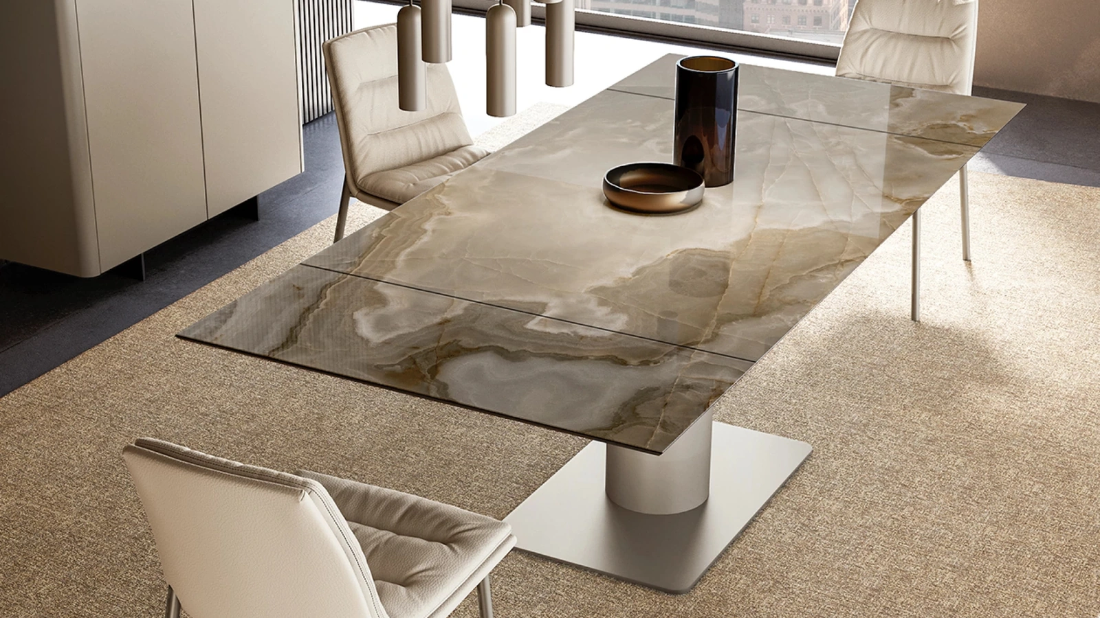 Tavolo allungabile Cilindro con top in ceramica di Eforma