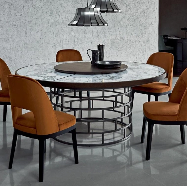 Tavolo rotondo con piano in marmo e legno Crown di Flexform