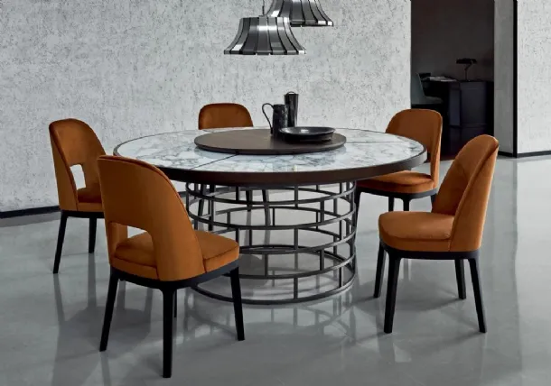 Tavolo rotondo con piano in marmo e legno Crown di Flexform