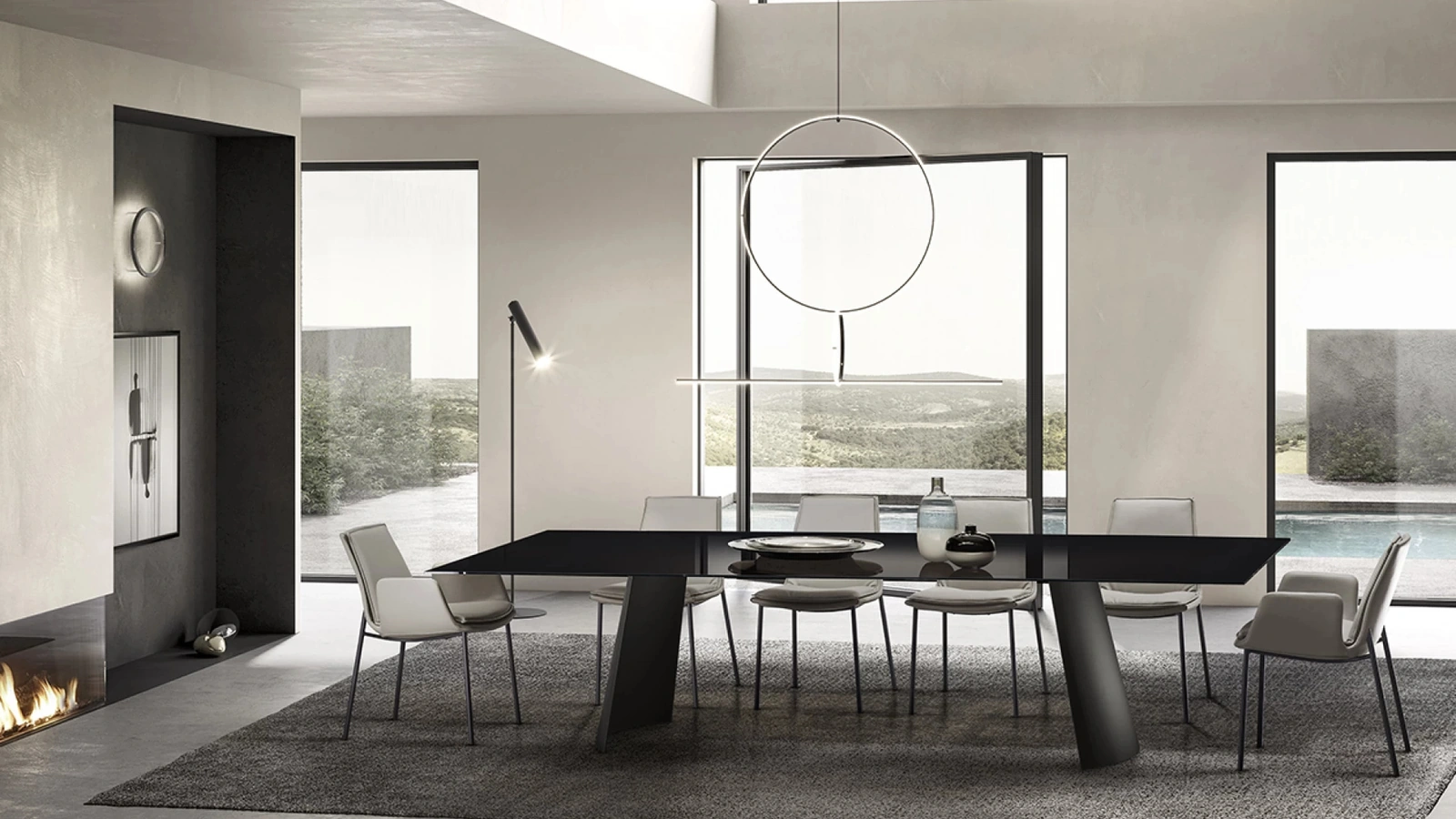Tavolo Dorian con top in cristallo di Eforma