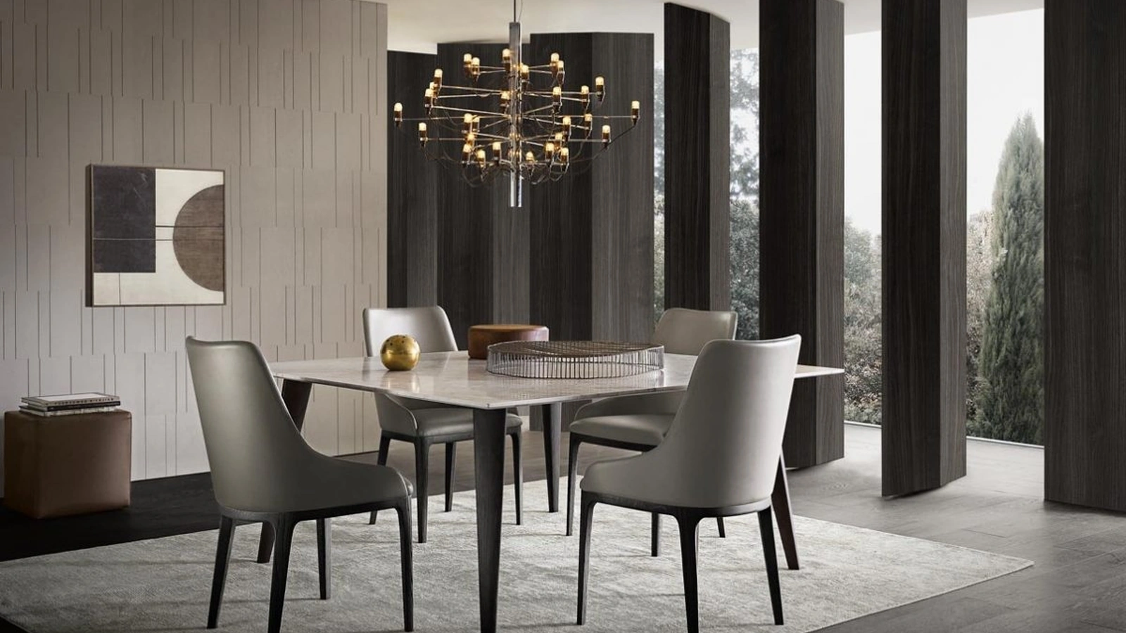 Tavolo rettangolare Edward con top in marmo Bianco e base in legno di Giellesse