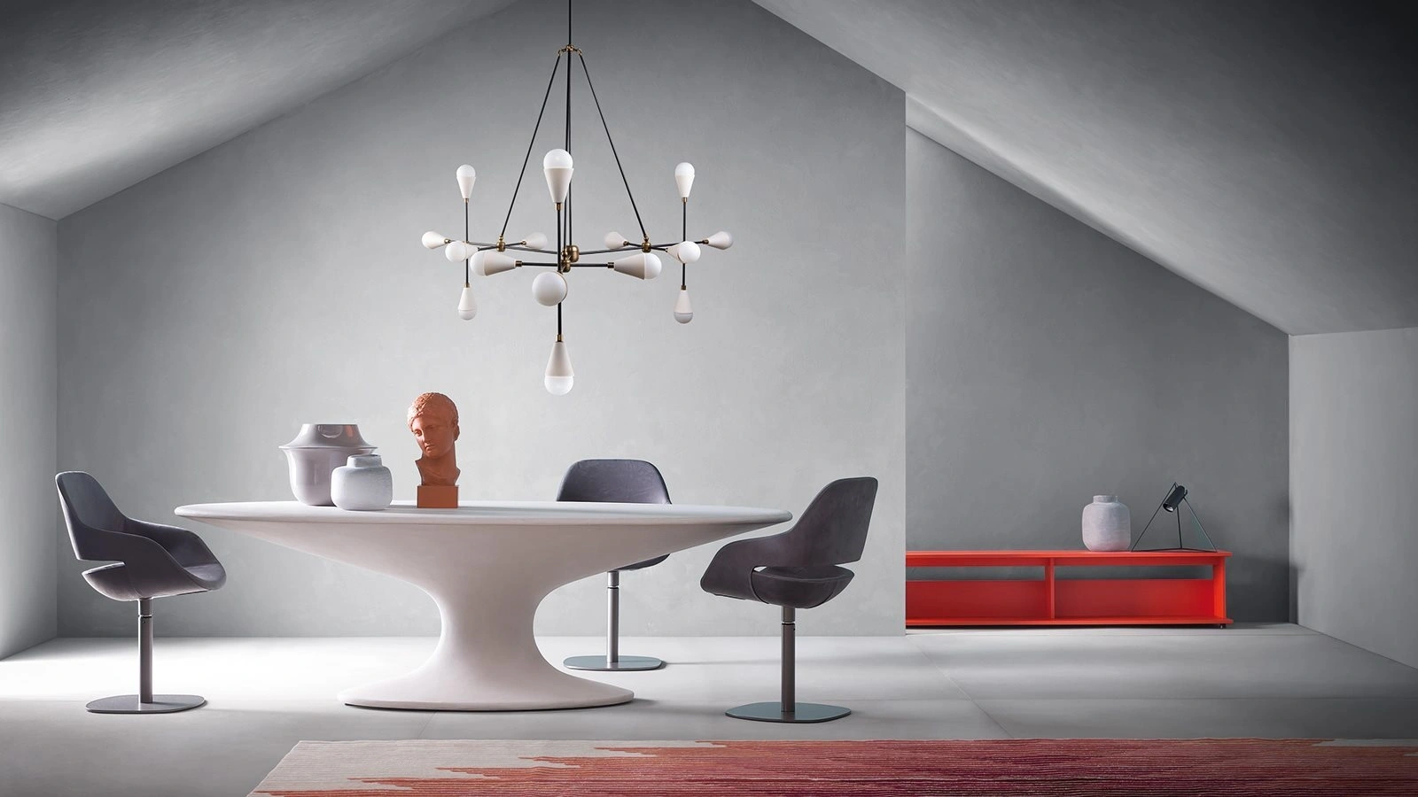 Tavolo ovale di design Fenice in resina cementizia di Zanotta