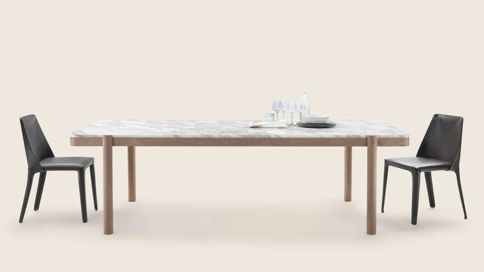 Tavolo rettangolare Gustav in marmo bianco di Carrara e legno massello di Flexform