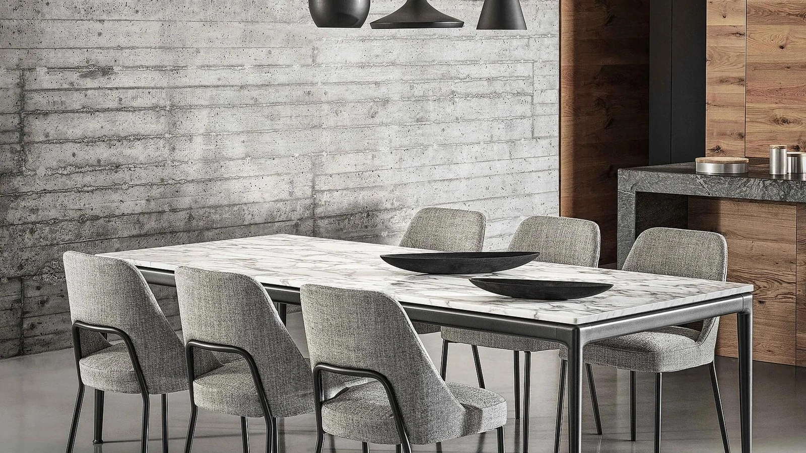 Tavolo con top in marmo bianco di Carrara e base in alluminio brunito Pico di Flexform