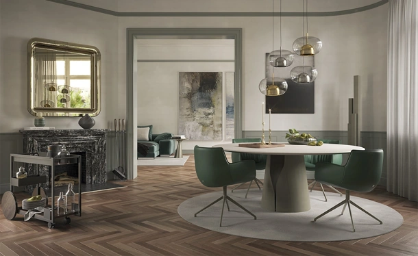 Tavolo rotondo con piano spatolato in argilla Giano Argile di Cattelan Italia