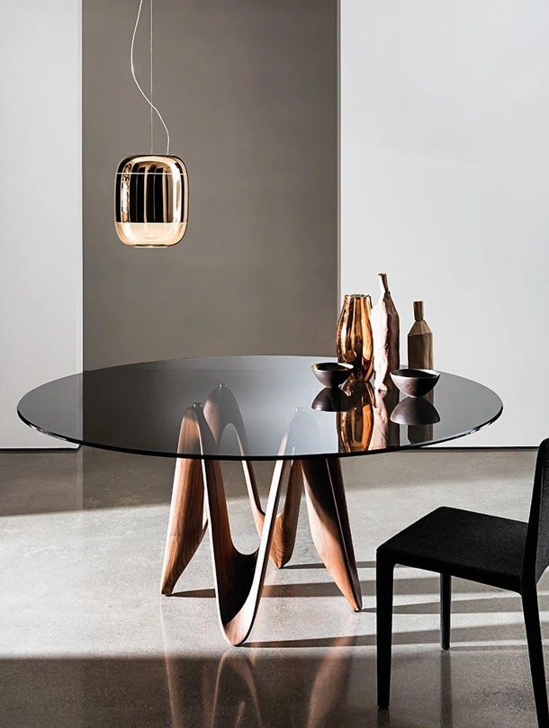 Tavolo Lambda con top in vetro e base in legno di Sovet